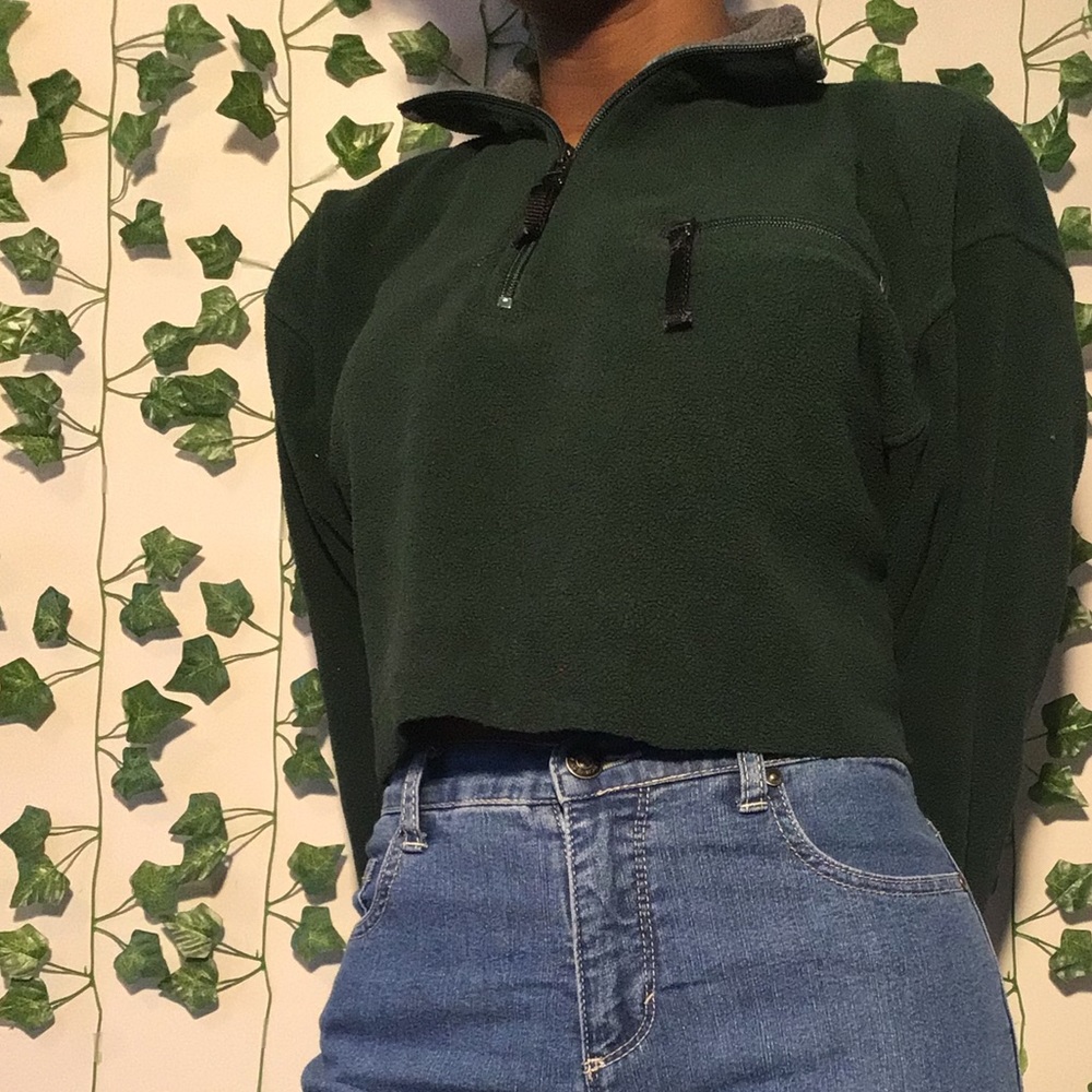 GAP green cropped quarterzip